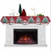 Ruian Store Fireplace Mantel Scarf,Christmas Winter Snowman Xmas Tree Sketch Mantle Cover Runner Gift Snowflake on Red Fireplace Shelf Top Runner for Home Living Room Holiday Party Decor,70x17in view 2