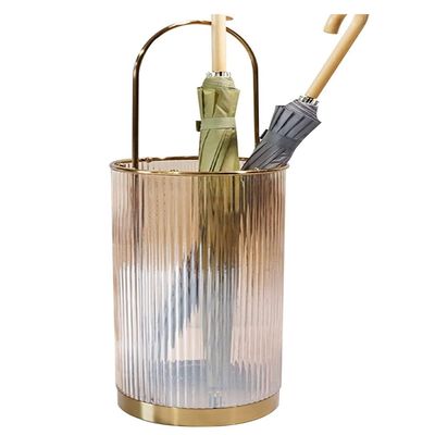 POLGDW Umbrella Holder Umbrella Stand Cylindrical Glass Umbrella Stand Metal Umbrella Rack European Umbrella Storage Bucket Entryway Home Umbrella Holder Umbrella Rack Umbrella Organiser (Brown 24*
