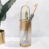 POLGDW Umbrella Holder Umbrella Stand Cylindrical Glass Umbrella Stand Metal Umbrella Rack European Umbrella Storage Bucket Entryway Home Umbrella Holder Umbrella Rack Umbrella Organiser (Brown 24* view 3