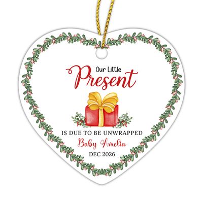 Our Little Present is Due to be Unwrapped Ornaments, Personalized Baby 1st Xmas Ornament, Gift for Dad, Mom, Grandparents, Customized Newborn Gifts, Baby Xmas Tree Ornaments 2026