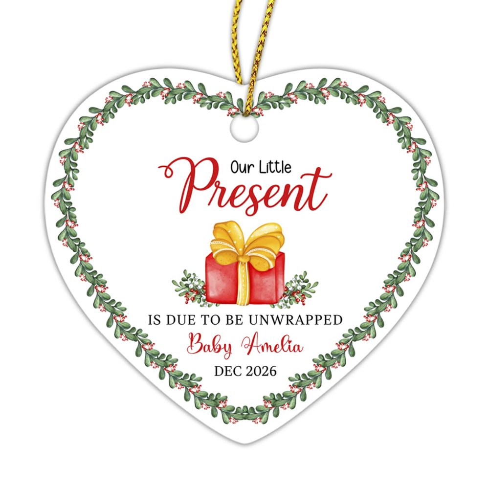 Our Little Present is Due to be Unwrapped Ornaments, Personalized Baby 1st Xmas Ornament, Gift for Dad, Mom, Grandparents, Customized Newborn Gifts, Baby Xmas Tree Ornaments 2026