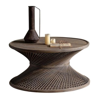 MARIYCH Round Woven Coffee Tables, Natural Rattan Living Room Table, Farmhouse Bamboo Center Table for Small Spaces, Living Room, Bedroom, Office