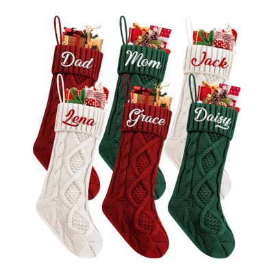 Lcyawer Custom Christmas Stockings, Personalized Embroidered Name Christmas Stockings for Kids, 18 Inch Large Knitted Hanging Family Xmas Stockings, Holiday Party Decoration Stocking 6 Pcs