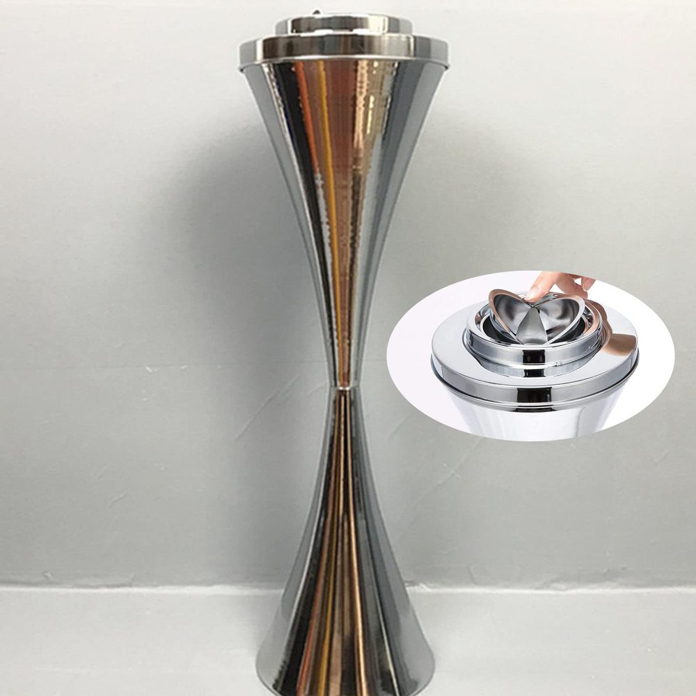 Free Standing Ashtray, Tall Outdoor Standing Ashtray with Lid, Chrome Adjustable Stand Ash Butt Holder for Home Patio, Windproof Outside Standing Ash Tray for Outside Patio Home