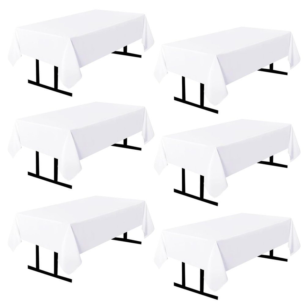 6 Pack White Square Tablecloths, 60 x 102 Inch Stain Resistant and Wrinkle Polyester Fabric Washable Table Clothes Cover for 6 Foot Table, Wedding, Reception Banquet, Birthday Party, Buffet Restaurant