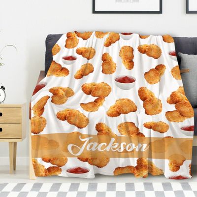 ARTBLANKET Personalized Chicken Nuggets Blanket Gifts for Kids, Custom Chicken Nuggets Thow Blankets for Boys Girls Womens, Lightweight Fleece Blankets for Kids Couch Bed Sofa 60x50 Inch for Teen