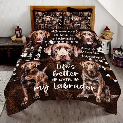 Labrador Quilt Set, Lab Quilt Personalized, Labrador Set King Size Quilt Set All Season Bedding Bedroom Dog Decorative Set For Teens Adults (Life's Better With Labradors, Chocolate Lab)