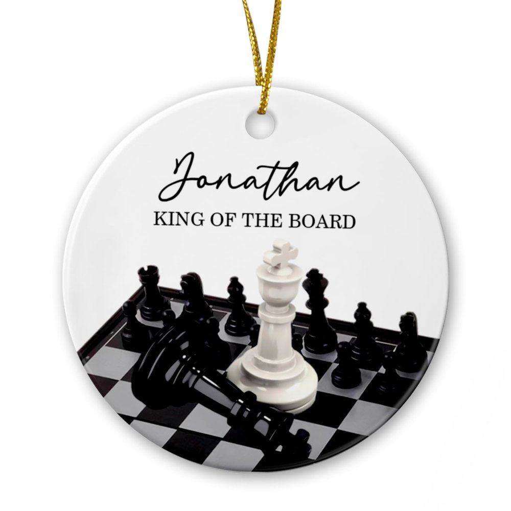 Chess Ornament, Personalized Name Chess Player Christmas Tree Ornament, King of The Board Ceramic Ornament Gifts for Chess Lovers, Customized Chess Club Ornaments Christmas 2026, Chessboard Decor