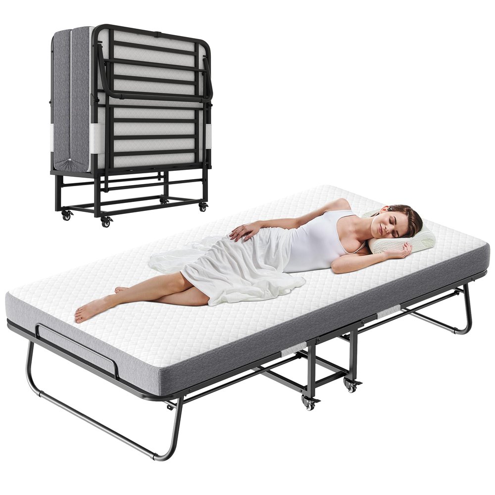 Espsilto 75''x46'' Large Folding Bed with Mattress for Adult - Sturdy Rollaway Bed for Guest with Automatic Leg OpeningReinforced Steel Pipe