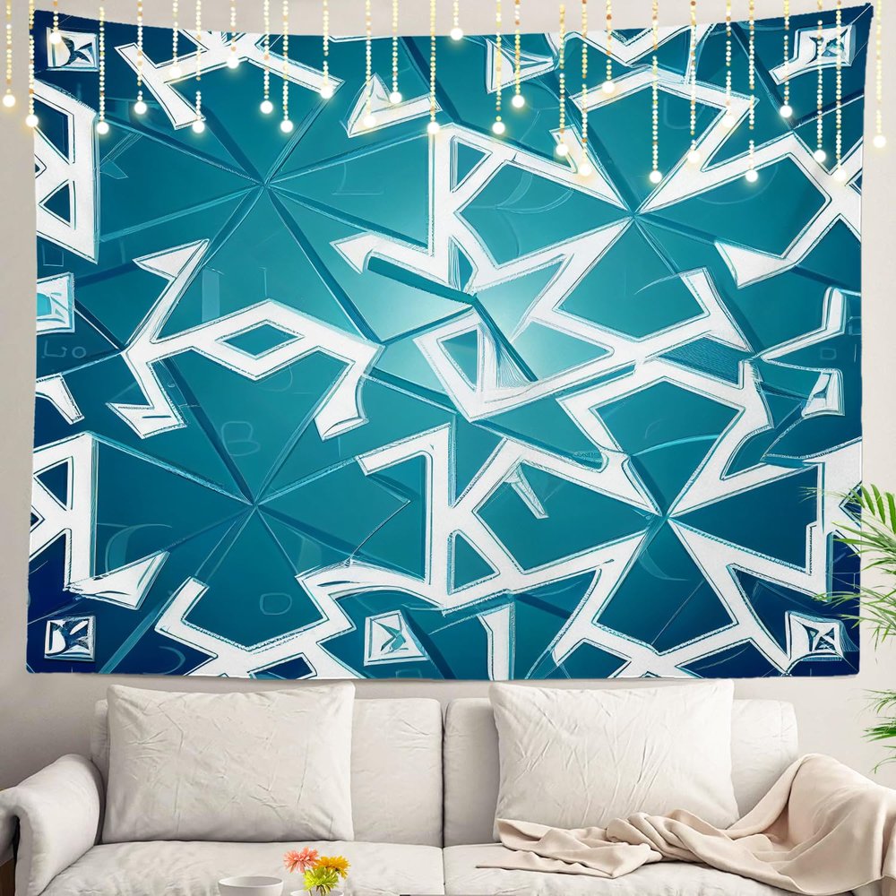 Shrahala Blue Winter Snowflakes Wall Tapestry, Seamless White Blue Geometric Wall Hanging Large Tapestry Decoration Polyester Fiber White Hem Around for Dorm Room Bedroom 39.1 x 59.1 in