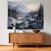 Batmerry Winter New Year Tapestry, Sunshine Snow Mountains Rivers Forests Wall Art Hanging Decoration Polyester Fiber White Ruffled Around for Dorm Room Bedroom Living Room, 39.1x59.1 inches view 3
