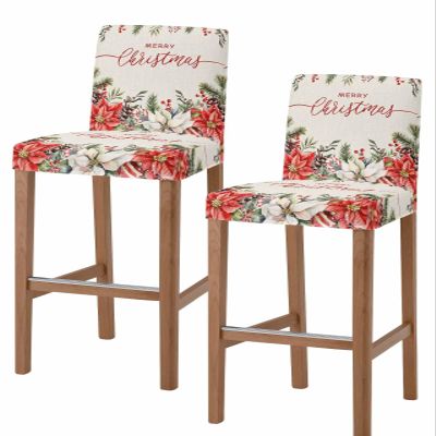 Christmas Bar Stool Chair Covers Set of 2 with Back,Stretch Barstool Slipcovers Washable,Poinsettia Berries Pine Cones Snowflake Xmas Pub Counter Height/Swivel/Cafe/Dining Room Chairs Seat Cover