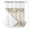 Natural Flower Leaves No Hook Shower Curtain with Snap in Liner Set,Fall Autumn Lavender Daisy Floral Waterproof Fabric Bath Curtain,See Through Mesh Top Window Bathtub Curtain for Bathroom 36"x72" view 1
