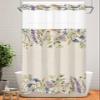 Natural Flower Leaves No Hook Shower Curtain with Snap in Liner Set,Fall Autumn Lavender Daisy Floral Waterproof Fabric Bath Curtain,See Through Mesh Top Window Bathtub Curtain for Bathroom 36"x72" view 2