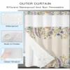 Natural Flower Leaves No Hook Shower Curtain with Snap in Liner Set,Fall Autumn Lavender Daisy Floral Waterproof Fabric Bath Curtain,See Through Mesh Top Window Bathtub Curtain for Bathroom 36"x72" view 4