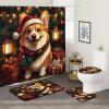 DESIHOM 4PCS Christmas Corgi Dog Shower Curtain Sets with Non-Slip Rug, U Shape and Toilet Lid Cover Mat, Funny Puppy Xmas Animal Gift Bath Decor, Bathroom Accessory with Hooks view 2