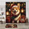 DESIHOM 4PCS Christmas Corgi Dog Shower Curtain Sets with Non-Slip Rug, U Shape and Toilet Lid Cover Mat, Funny Puppy Xmas Animal Gift Bath Decor, Bathroom Accessory with Hooks view 3