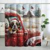DESIHOM Christmas Boxer Dog Shower Curtain Set 72 Inch, Funny Puppy Xmas Red Truck Bathroom Decor, Pet Printed Fabric Bath Accessories view 1