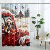 DESIHOM Christmas Boxer Dog Shower Curtain Set 72 Inch, Funny Puppy Xmas Red Truck Bathroom Decor, Pet Printed Fabric Bath Accessories view 2