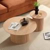 Oak Round Coffee Table Set of 2 - Modern Contemporary Circle Accent Table, Easy Assembly view 1