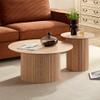 Oak Round Coffee Table Set of 2 - Modern Contemporary Circle Accent Table, Easy Assembly view 3