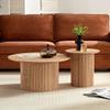 Oak Round Coffee Table Set of 2 - Modern Contemporary Circle Accent Table, Easy Assembly view 4