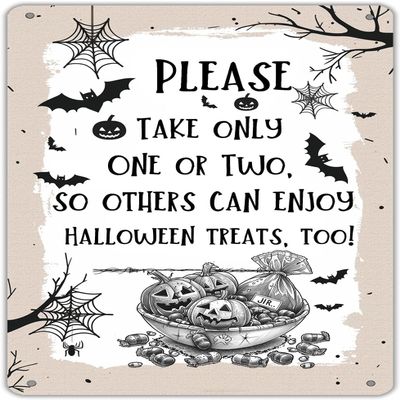 Funny Halloween Trick or Treat Metal Sign Please Take Only One or Two Tin Sign Halloween Candy Vintage Decor for Home Kitchen Porch Yard Front Door Party Decor 8x6 inch
