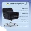 Serta Ashleigh Modern Office Chair, Channel-Tufted Design, Pocket Coil Seat Cushion, Stylish Mid-Century Accent Armchair, Women's Vanity or MakeupChair, Chrome Swivel Base, Black Velvet Fabric view 3