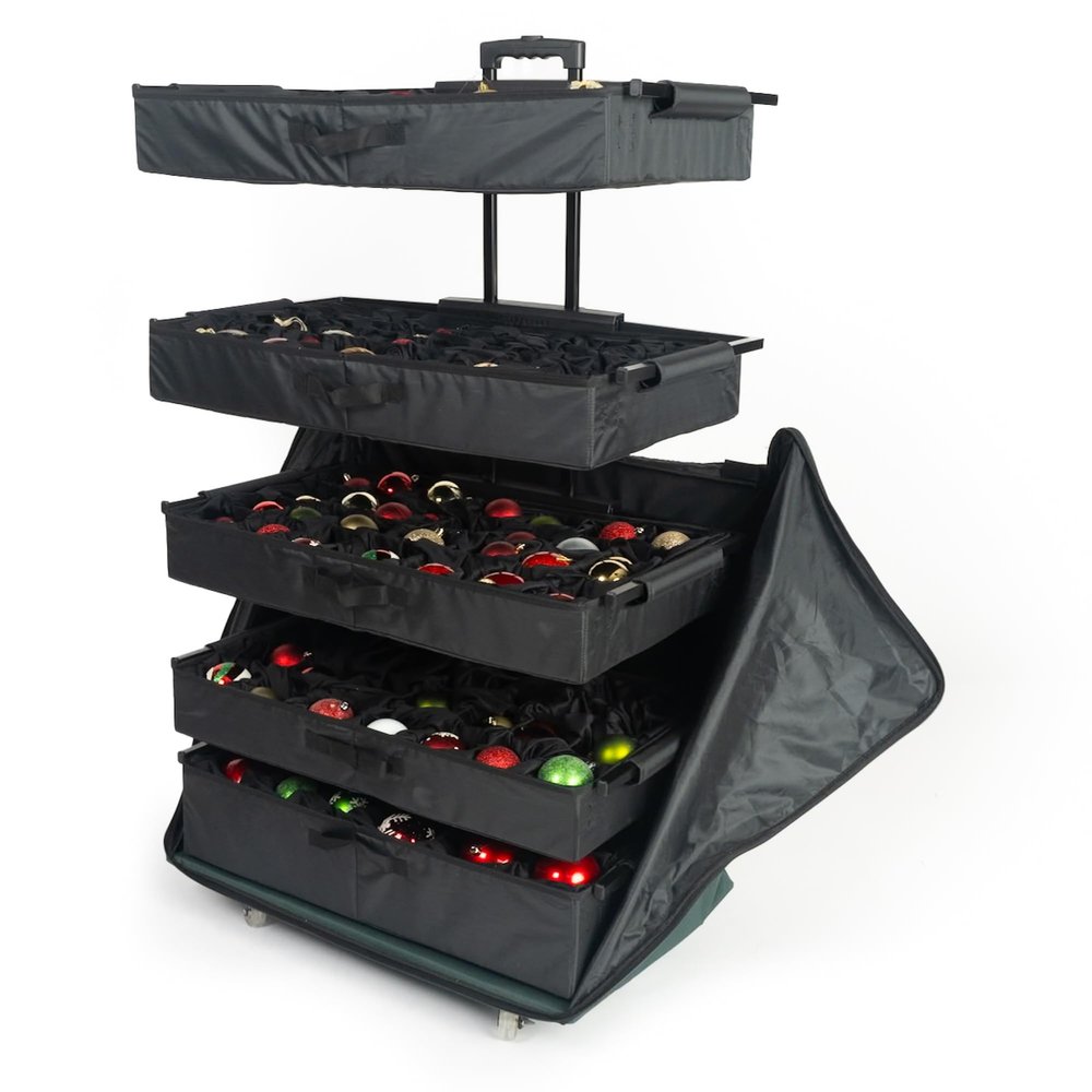 [Telescoping Christmas Ornament Storage Box with Dividers] - Ornament Keeper (Holds 140 Ornaments up to 4-6 Inches Tall by Nearly Any Width and Length) | Removable Trays with Moving Separators