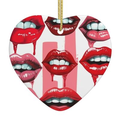 Christmas Ornaments Christmas Tree Ceramic Hanging Red Lips Collection Ceramic Ornament Porcelain Ornament for Xmas Christmas Ornaments Heart Hanging