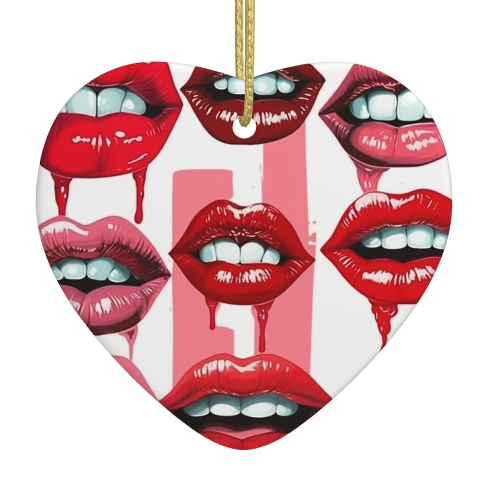 Christmas Ornaments Christmas Tree Ceramic Hanging Red Lips Collection Ceramic Ornament Porcelain Ornament for Xmas Christmas Ornaments Heart Hanging
