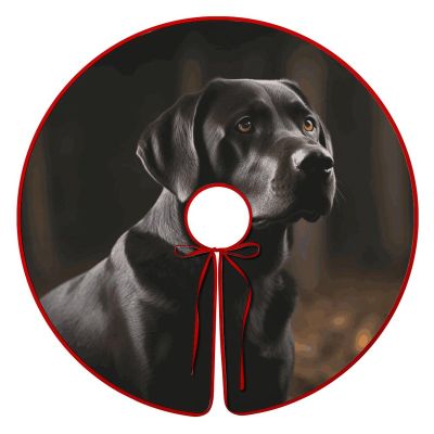 Christmas Tree Skirt 48 Inches Black Labrador Tree Skirt Double-Sided Xmas Tree Skirt Christmas Tree Mat Christmas Tree Decorations for Holiday Decor Indoor Outdoor