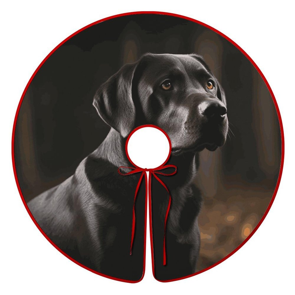 Christmas Tree Skirt 48 Inches Black Labrador Tree Skirt Double-Sided Xmas Tree Skirt Christmas Tree Mat Christmas Tree Decorations for Holiday Decor Indoor Outdoor