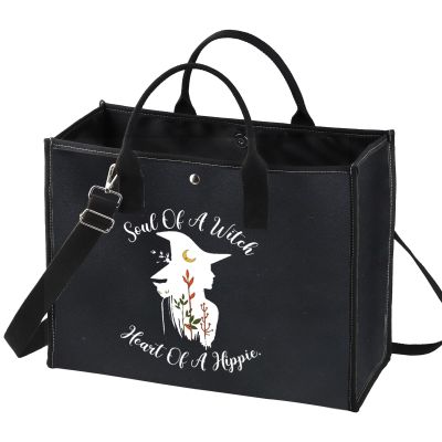 LEVLO Witch Canvas Tote Bag - Witchy Gift with Soul Of a Witch & Heart Of a Hippie Shoulder Bag - Magic Merchandise