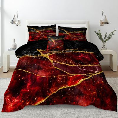 Red Black Comforter Set Black Gold Marble Bedding Set Queen Size Burgundy Dark Red Gothic Hippie Comforter Watercolor Retro Bedding Comforter