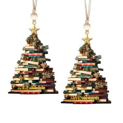 Personalized Christmas Book Tree Name Ornament, Bookworm Gifts, Book Ornament, 2024 Christmas Ornaments-Flat Printed Acrylic Ornament, Love Book Ornament Gift, Xmas Gift
