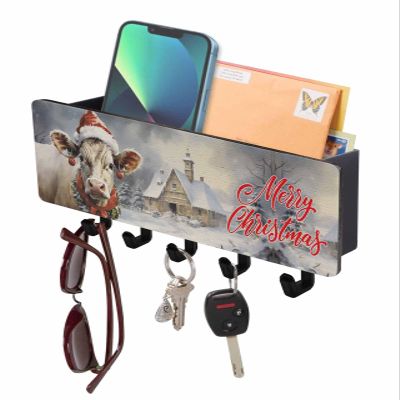 JasmineM Key Holder Wall Mount - Green Xmas Elf Merry Christmas Decorative Key Rack and Mail Organizer, Self Adhesive Key Hooks for Wall Entryway Hallway Office Home Decor, Key Hanger