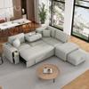 86.6-Inch L-Shaped Sectional Couch Pull-Out Sofa Bed, Modern Upholstered Corner Sofa with Movable Ottoman, Storage Drawer, 2 Charging Ports and 2 Cup Holders for Living Room Apartment - Grey view 1