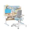 FCD Kids Desk and Chair Wood Adjustable Height Ergonomic Reading Study Table with Tiltable Desktop, Pull-Out Drawer, Bookshelf Hutch, Tablet Holder and Storage Drawer (Desk with Chair, Blue) view 1