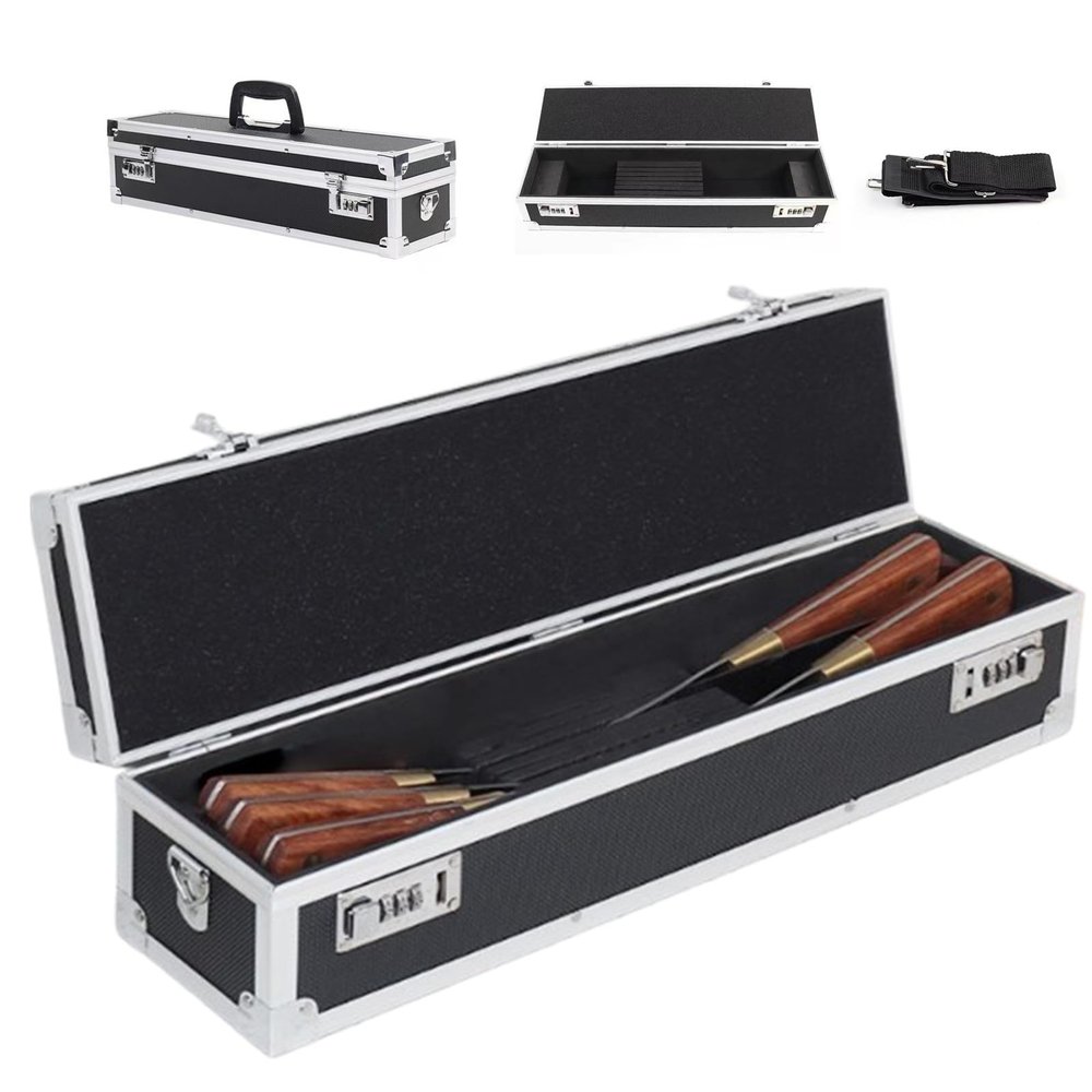 Flydoniso Chefs Knife Case Aluminum Hard Case with Dual Combination Locks Cultery Carrier Portable Knife Organizer Block Holders Protectors With 8 Slots Can Hold Home Kitchen Knife Tools Up To 17.5