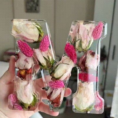 Handmade Floral Night Light, Floral Resin Night Light Letter, Floral Resin Letter Lamp with LED Light, Handmade Floral Resin Letter Night Light, Personalized DIY Floral Letter Name Night Light (M)
