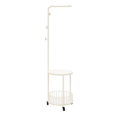 GIZNXBA Coat Rack Freestanding Metal, Coat Rack Stand With Hooks And Baskets, Metal Hall Tree With Storage, Hat Hanger Garment Storage Holder With Wheels For Clothes, Bags, Umbrellas(/White,A)
