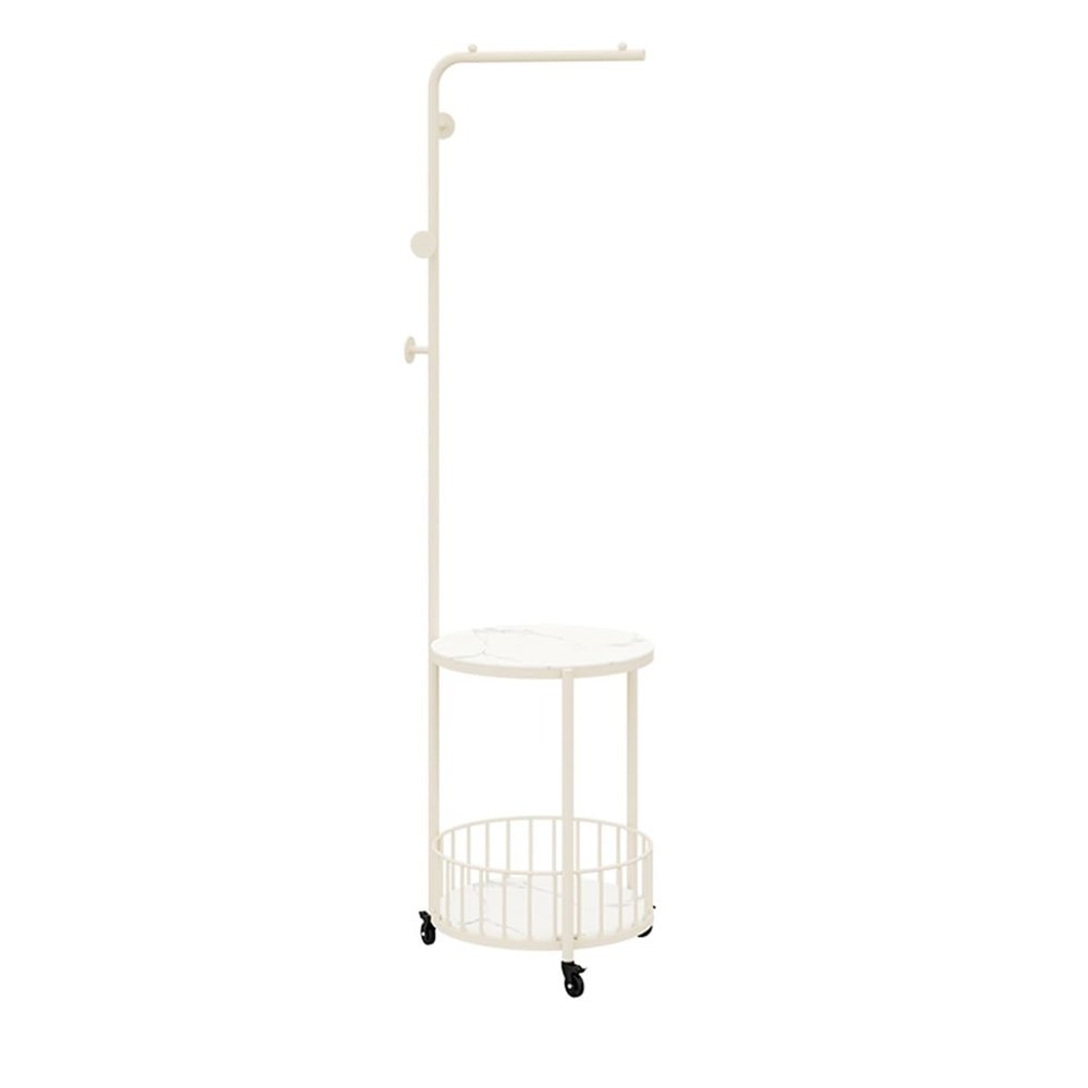 GIZNXBA Coat Rack Freestanding Metal, Coat Rack Stand With Hooks And Baskets, Metal Hall Tree With Storage, Hat Hanger Garment Storage Holder With Wheels For Clothes, Bags, Umbrellas(/White,A)