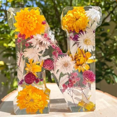 Handmade Floral Night Light, Floral Resin Night Light Letter, Floral Resin Letter Lamp with LED Light, Handmade Floral Resin Letter Night Light, Personalized DIY Floral Letter Name Night Light (N)