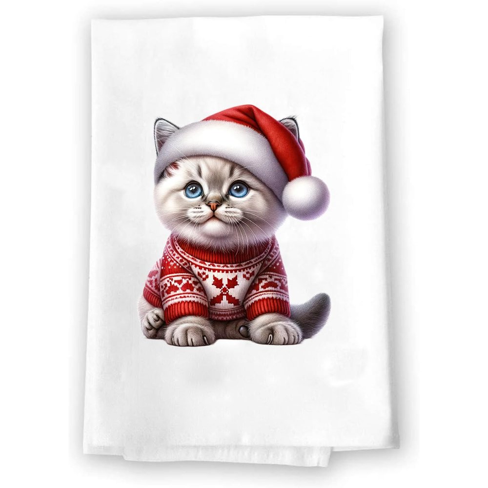 Adorable Christmas Kitchen Hand Towel | Khao Manee | Pet Animal Lover Gifts