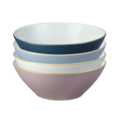 Denby - Impression Mixed Color Cereal Bowls Set of 4-18.6oz Dishwasher Microwave Safe - Scratch Chip Resistant - Modern Angular Shape - Tableware for Nibbles, Dips, Side Dishes, Cereal & Desserts
