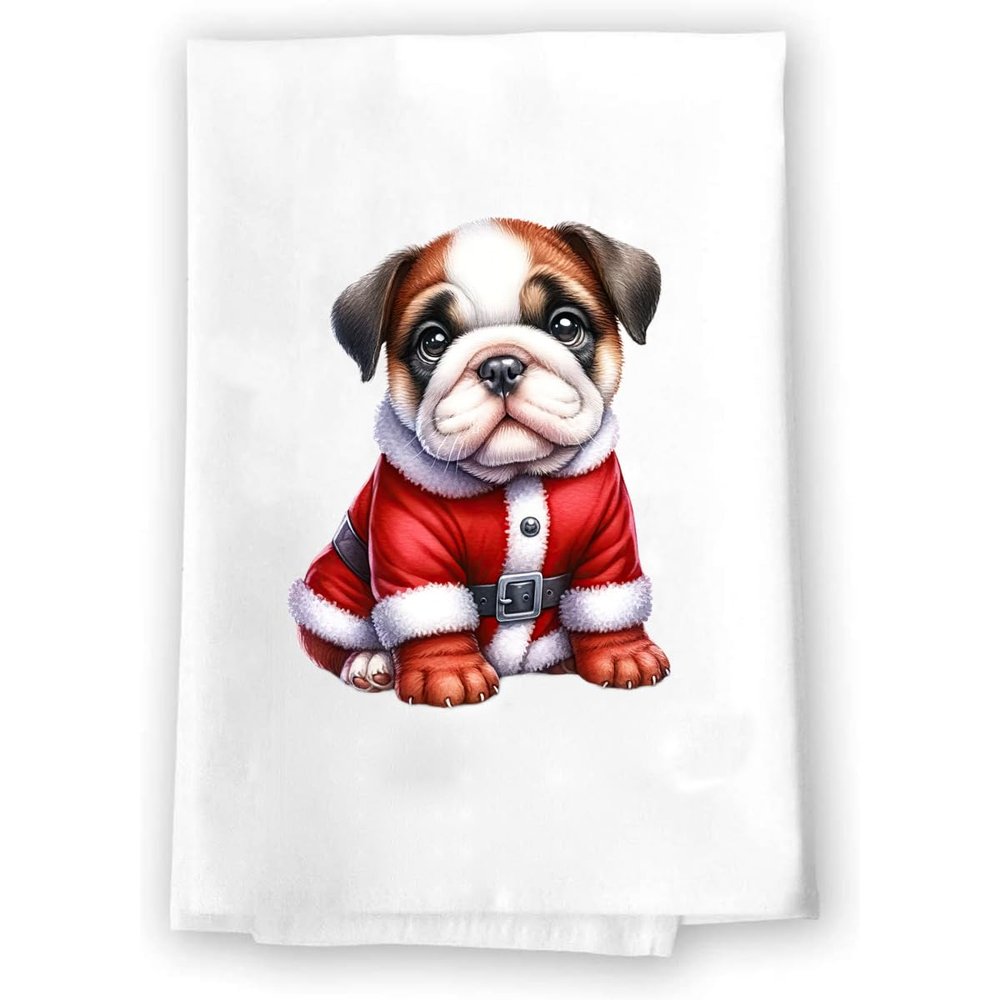 Adorable Christmas Kitchen Hand Towel | Bulldog | Pet Animal Lover Gifts