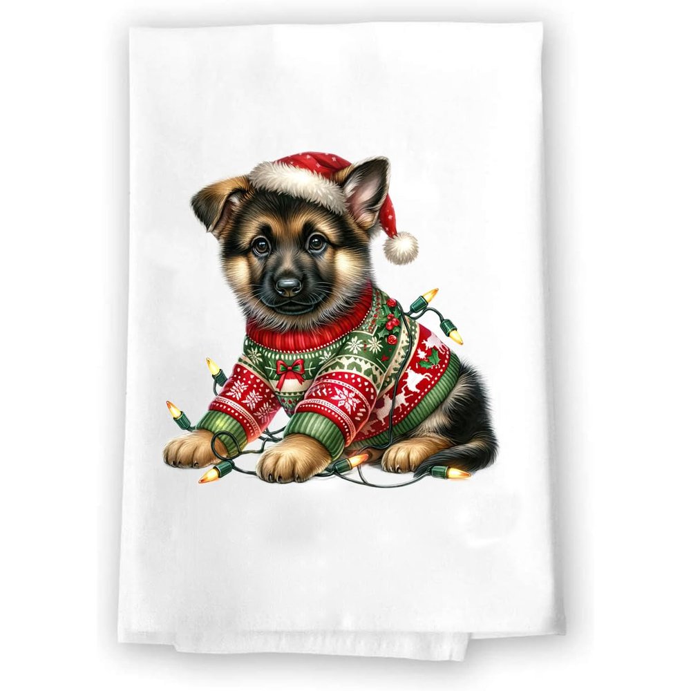 Adorable Christmas Sweater Kitchen Hand Towel | Germanshepherd | Pet Animal Lover Gifts