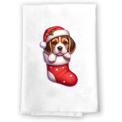 Adorable Christmas Stocking Kitchen Hand Towel | Beagle | Pet Animal Lover Gifts