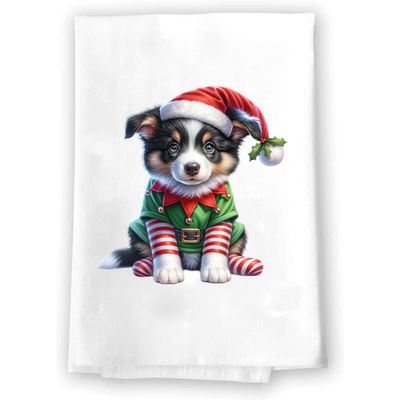 Adorable Christmas Elf Kitchen Hand Towel | Border Collie | Pet Animal Lover Gifts
